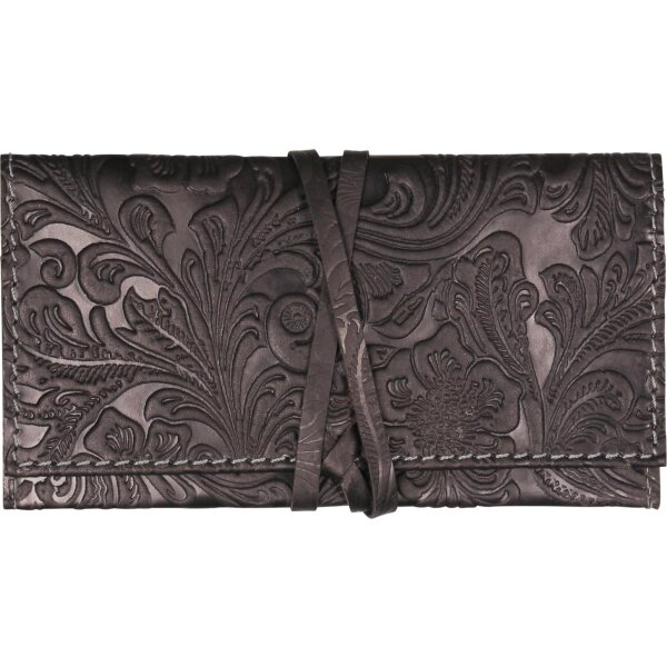 Feinschnitttasche Leder schwarz Flowerprint