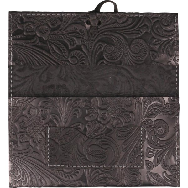 Feinschnitttasche Leder schwarz Flowerprint