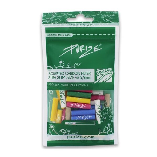 PURIZE Xtra Aktivkohlefilter Slim Color Mix 5,9mm 33er