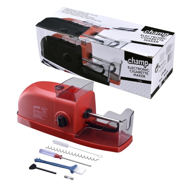 Champ Classic Elektrische Zigarettenmaschine plus Hülsen und Feuerzeug Stopfer rot,Feuerzeug Grün