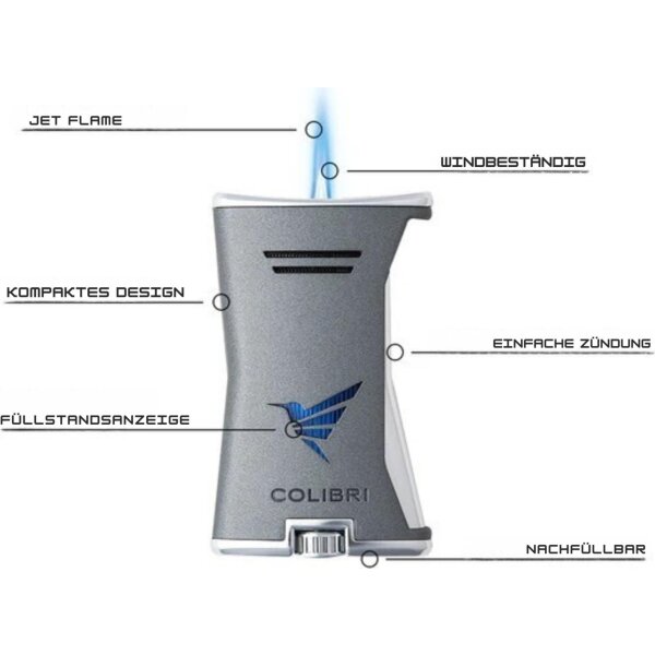 COLIBRI Feuerzeug Slim anthrazit/chrom