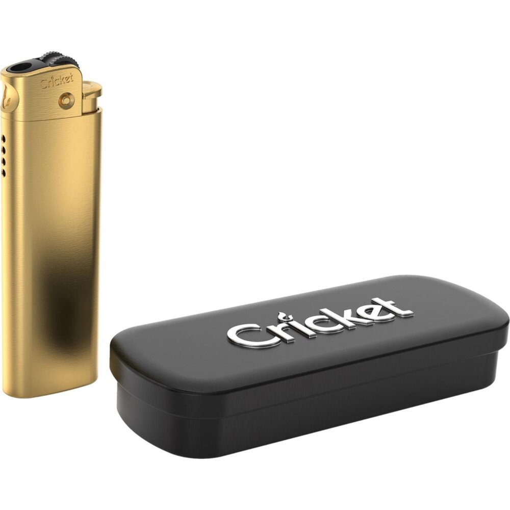 CRICKET Metallfeuerzeug Steinzündung gold mit Namens Gravur